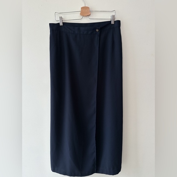 Vintage Pariscope Maxi Length Wrap Skirt With Slits - Dark Navy- Size Est. Large - Picture 6 of 8